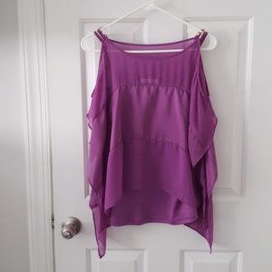 Jennifer Lopez silk and poly peek a boo shoulder b